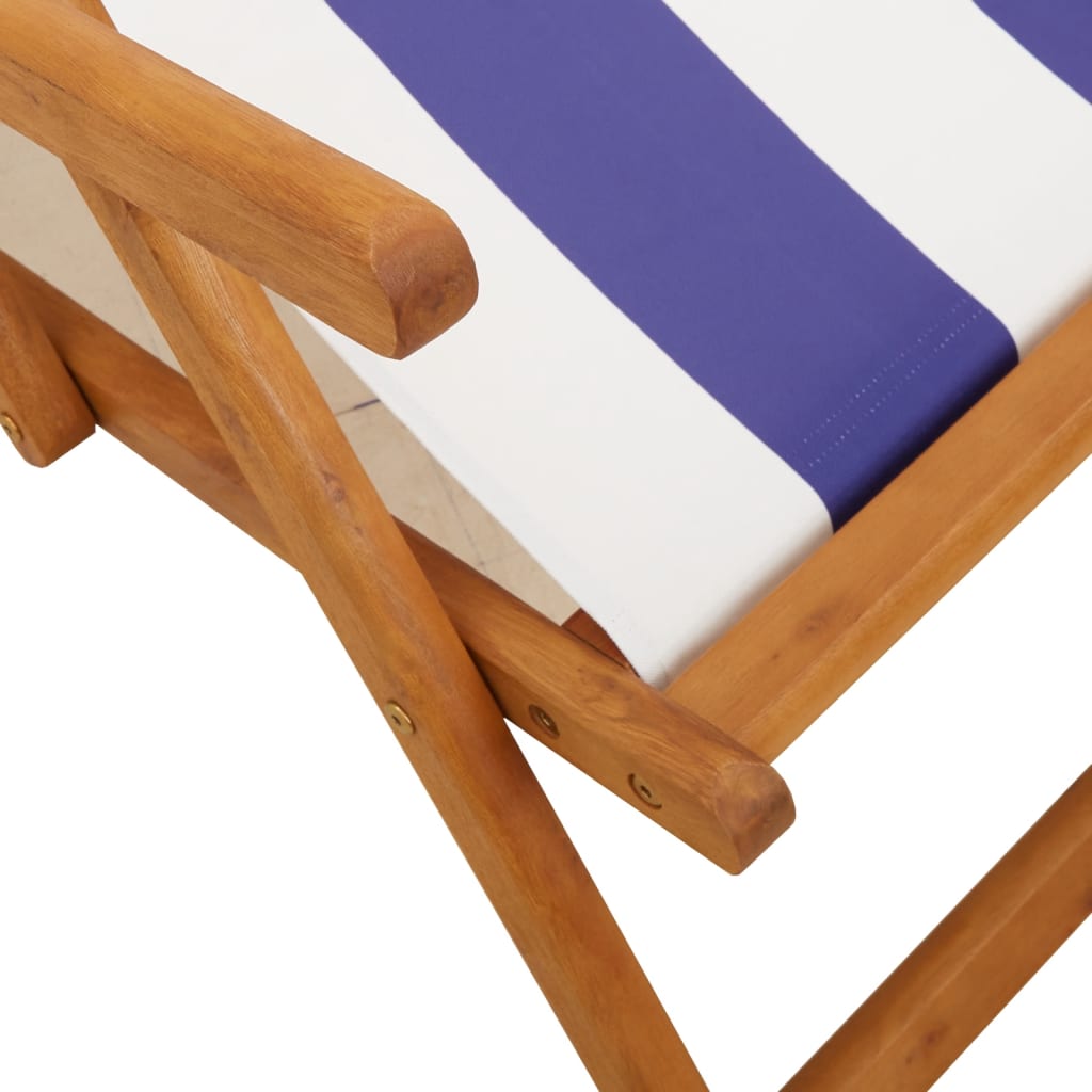 Chaise de plage pliable bleu et blanc bois d'eucalyptus/tissu