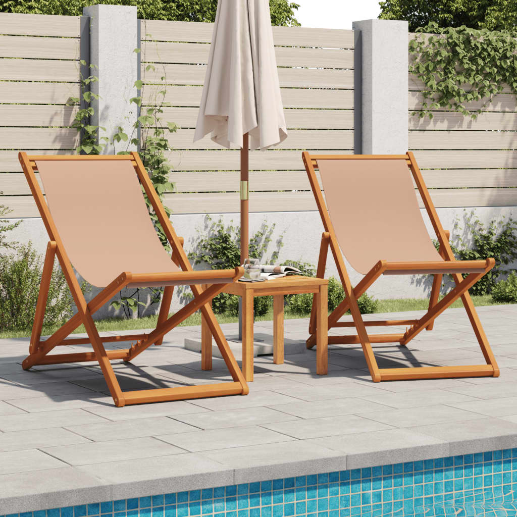 Chaise pliable de plage taupe bois d'eucalyptus massif et tissu