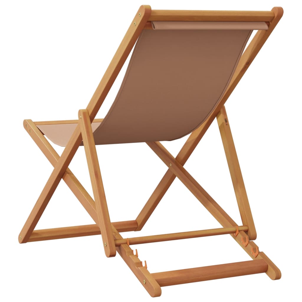 Chaise pliable de plage taupe bois d'eucalyptus massif et tissu