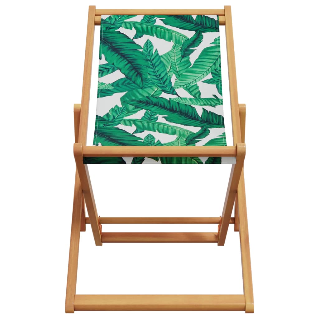 Chaise pliable plage motif de feuilles bois d'eucalyptus/tissu