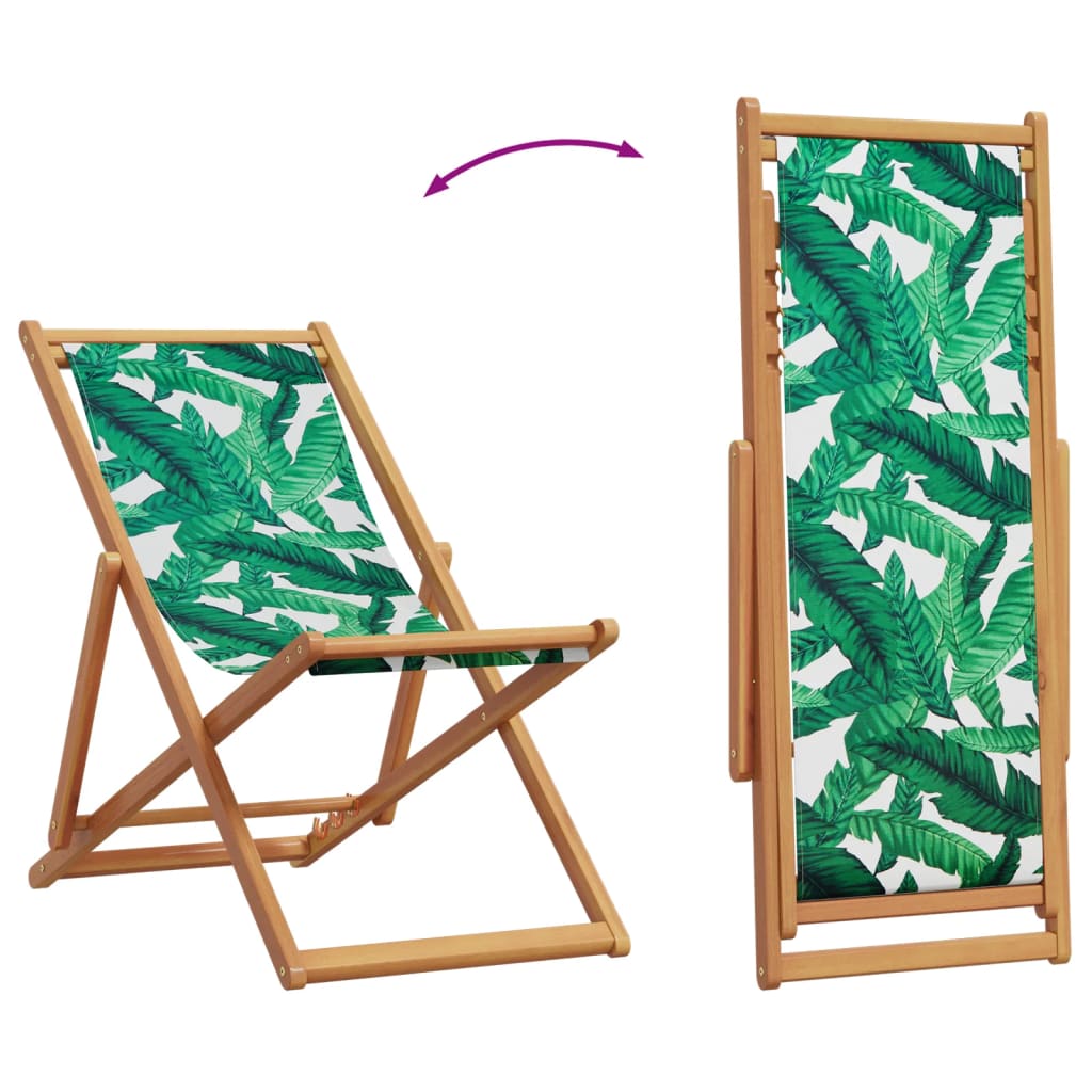 Chaise pliable plage motif de feuilles bois d'eucalyptus/tissu