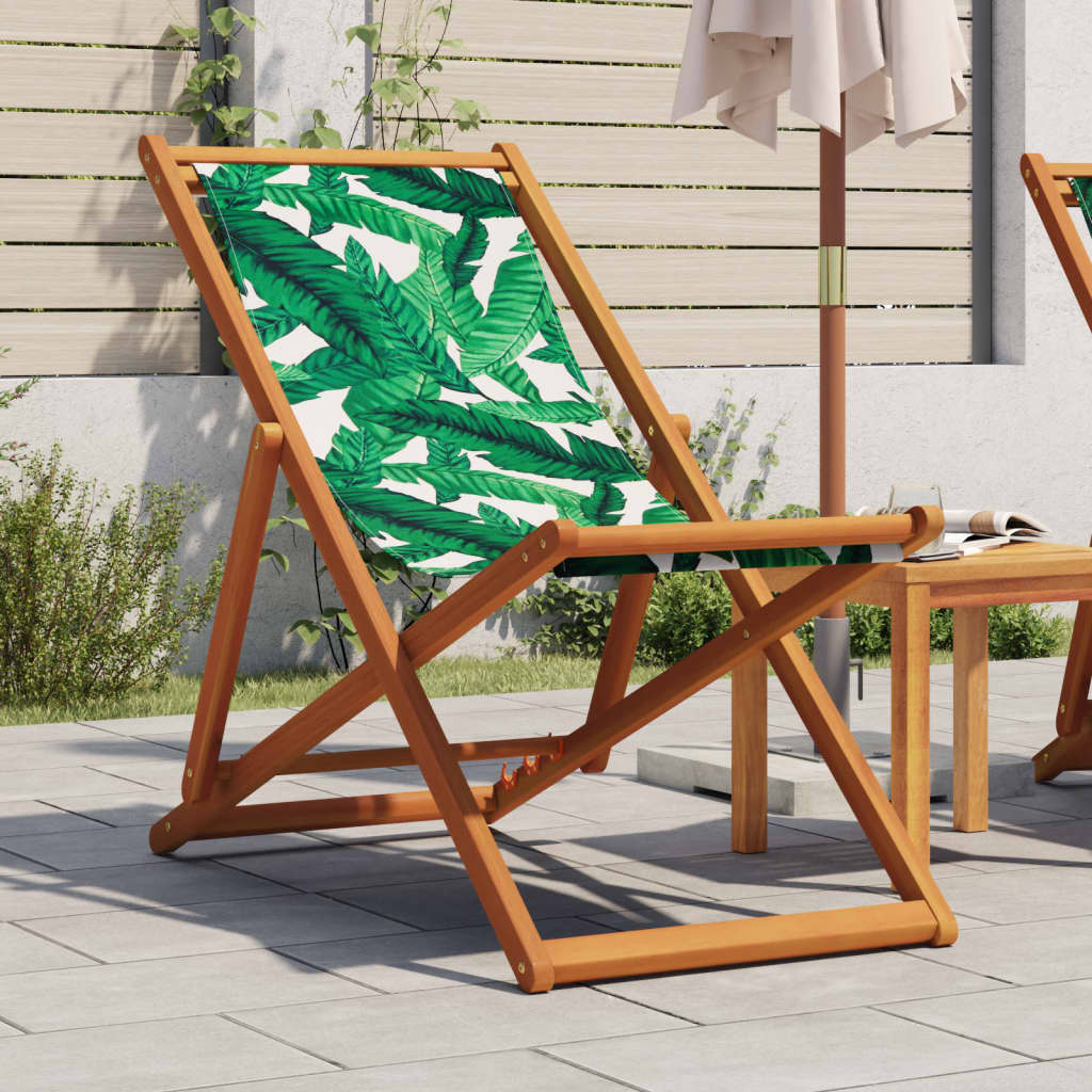 Chaise pliable plage motif de feuilles bois d'eucalyptus/tissu