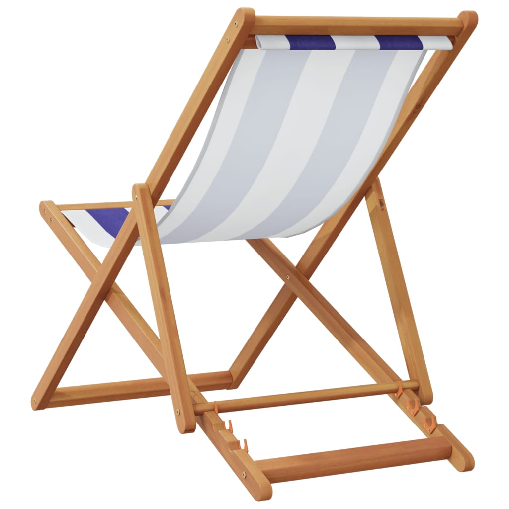 Blau-weißer Strandklappstuhl aus Eukalyptusholz/Stoff