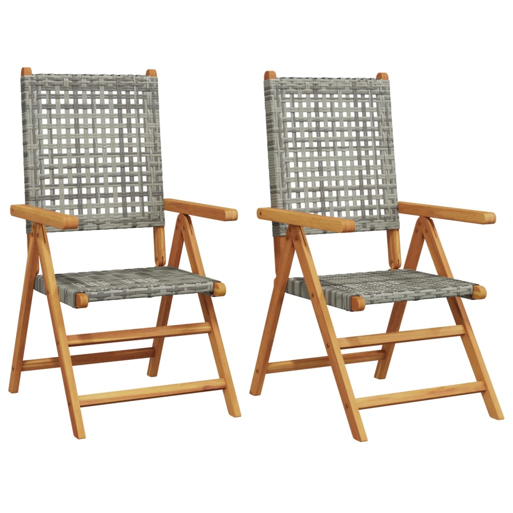 Garden chairs set of 2 gray solid acacia wood and rattan