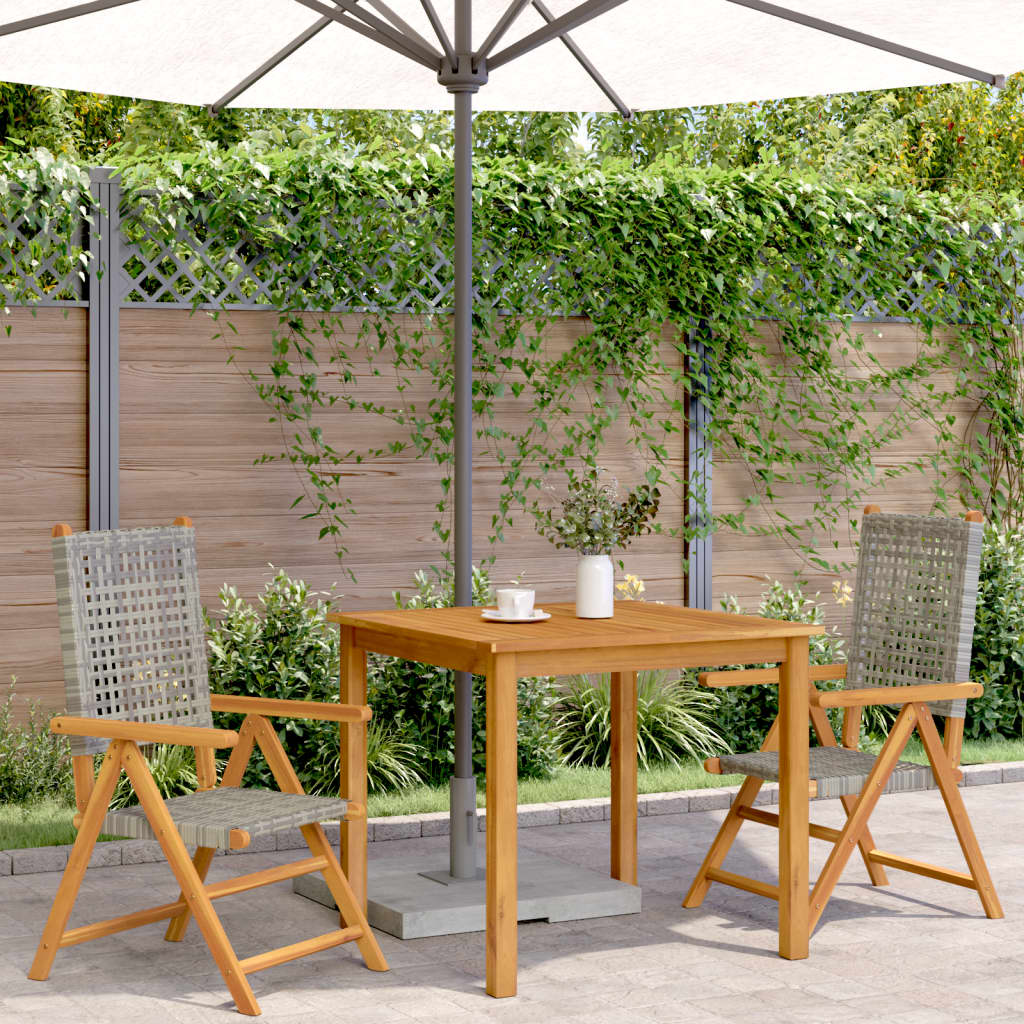 Chaises de jardin lot de 2 gris bois massif d'acacia et rotin