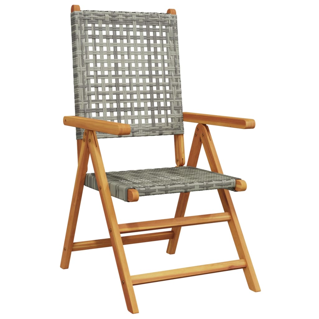 Garden chairs set of 2 gray solid acacia wood and rattan