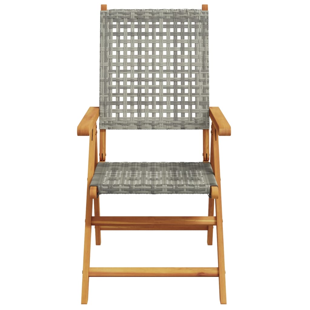 Garden chairs set of 2 gray solid acacia wood and rattan