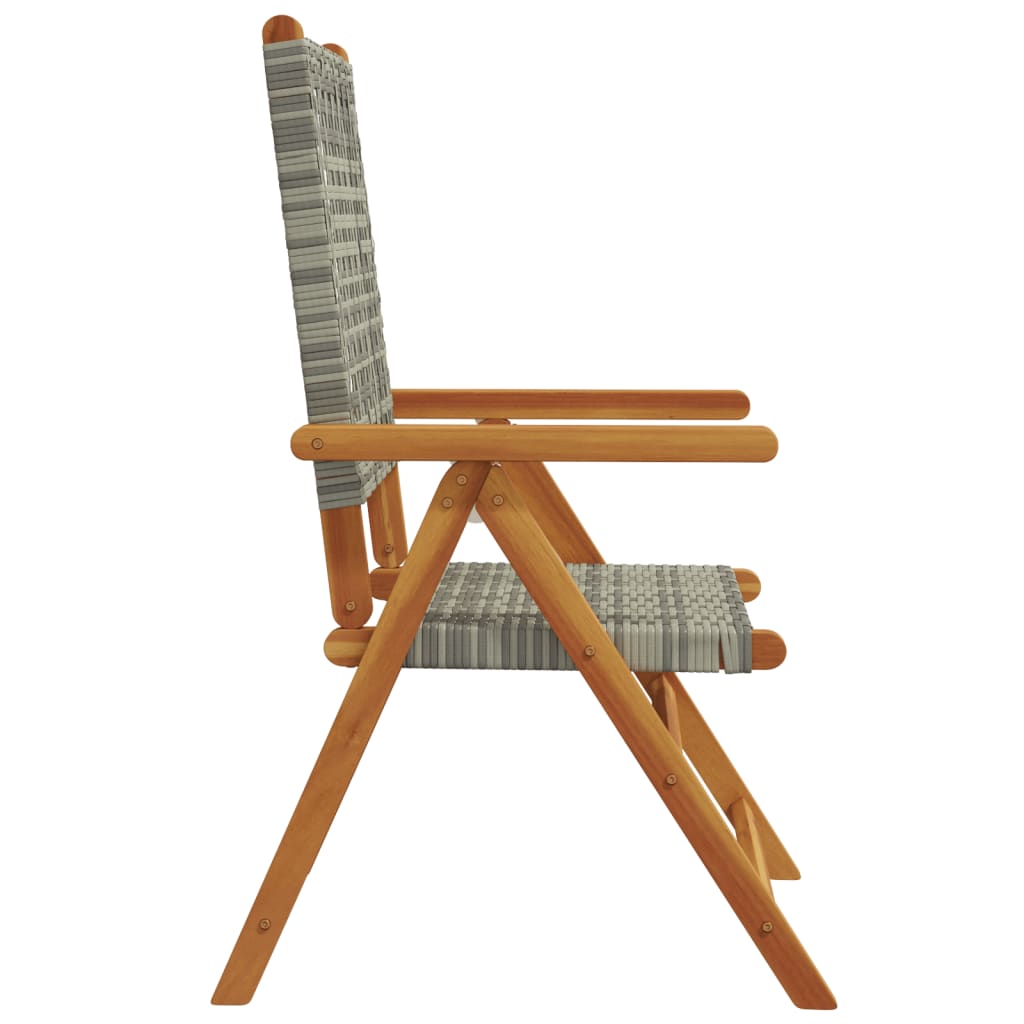 Garden chairs set of 2 gray solid acacia wood and rattan