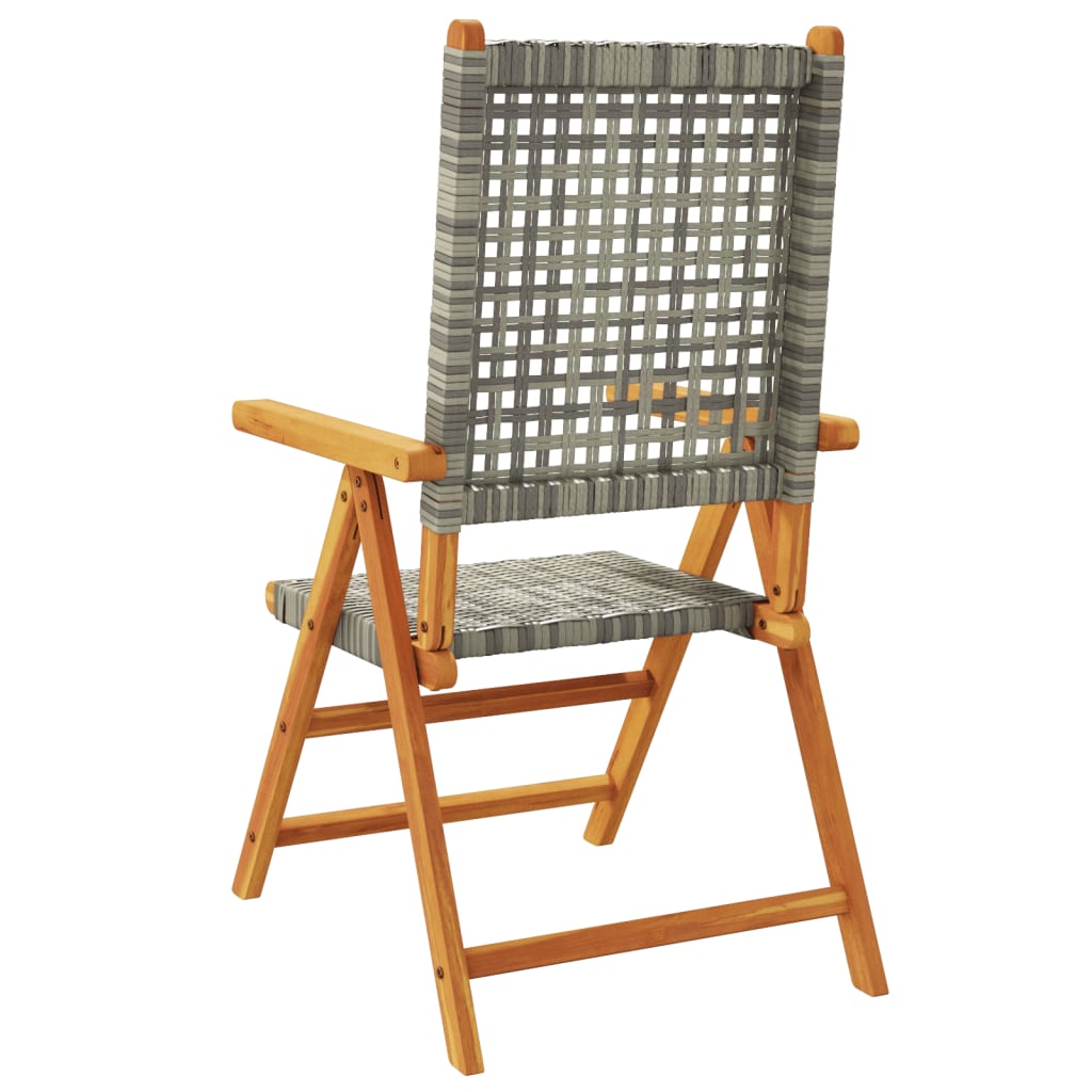 Garden chairs set of 2 gray solid acacia wood and rattan