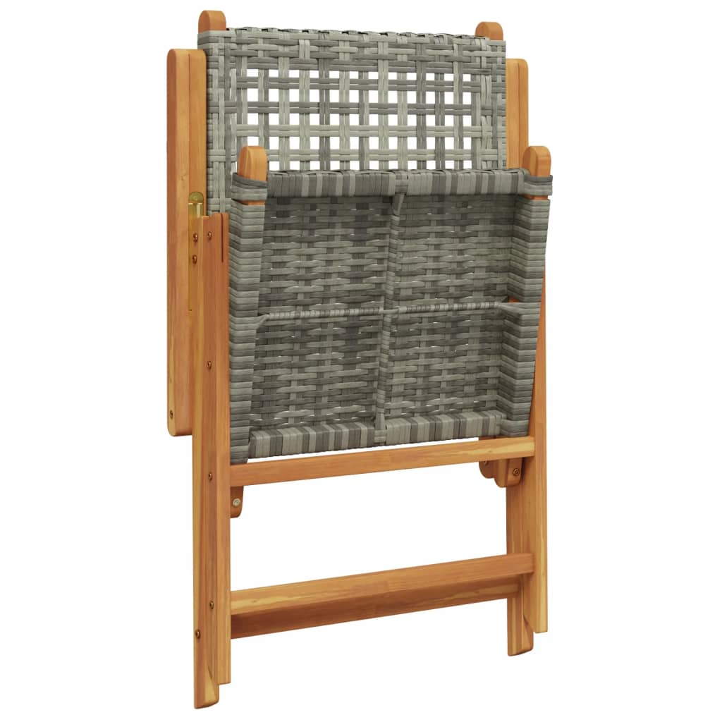 Garden chairs set of 2 gray solid acacia wood and rattan