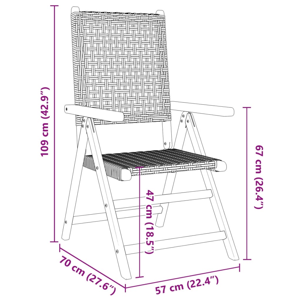 Garden chairs set of 2 gray solid acacia wood and rattan