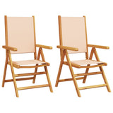 Garden chairs set of 2 beige solid acacia wood and fabric