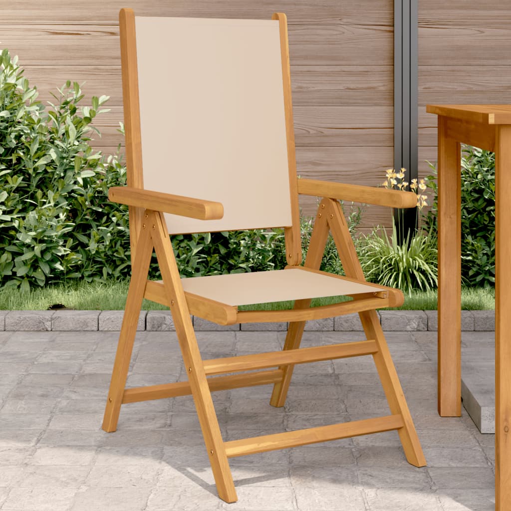 Garden chairs set of 2 beige solid acacia wood and fabric