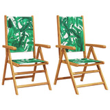 Garden chairs set of 2 acacia leaf pattern and fabric