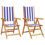 Garden chairs set of 2 blue/white solid acacia wood fabric