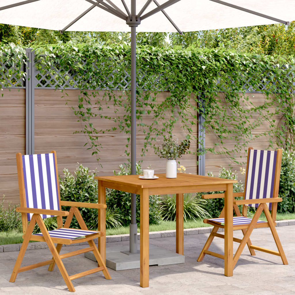 Garden chairs set of 2 blue/white solid acacia wood fabric