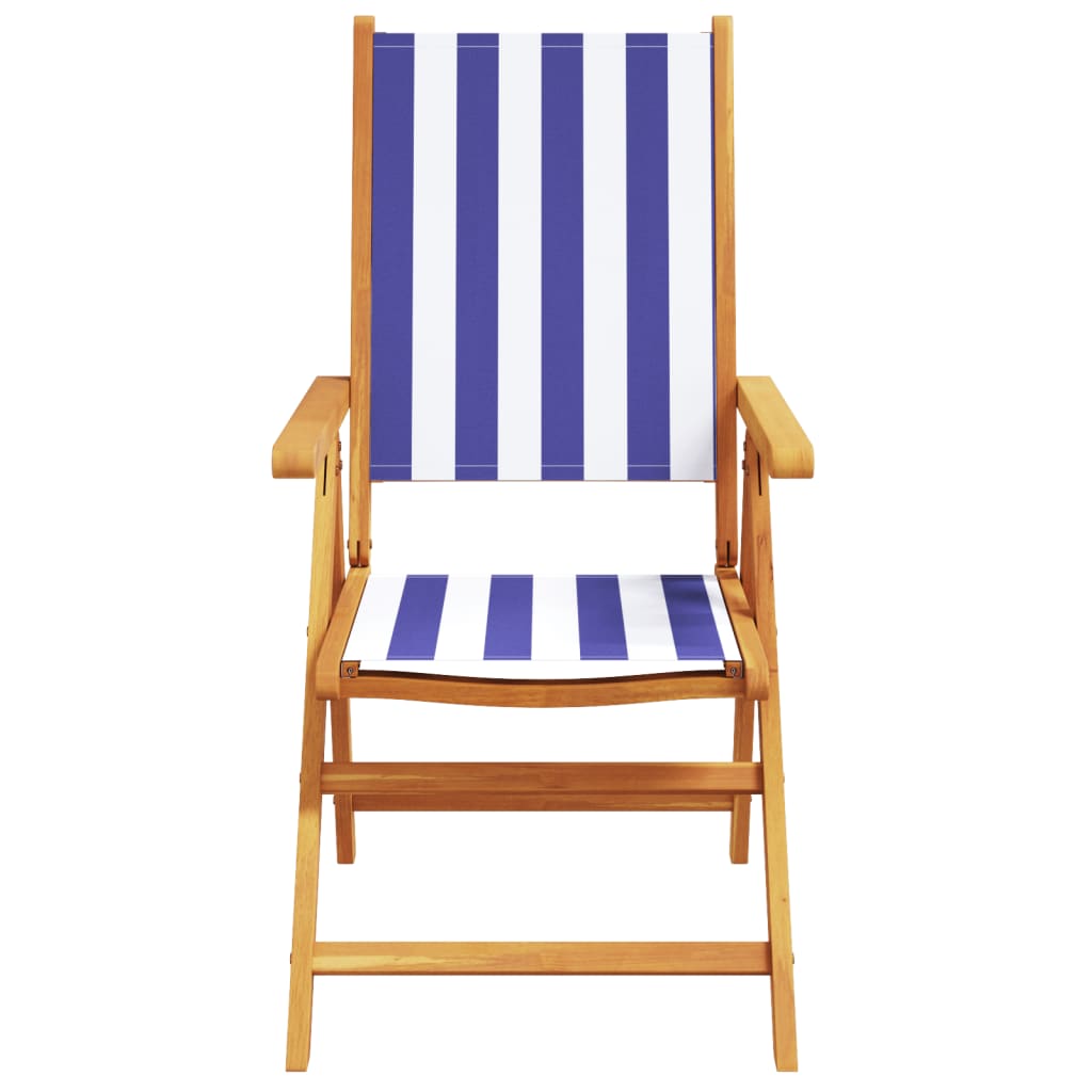 Garden chairs set of 2 blue/white solid acacia wood fabric