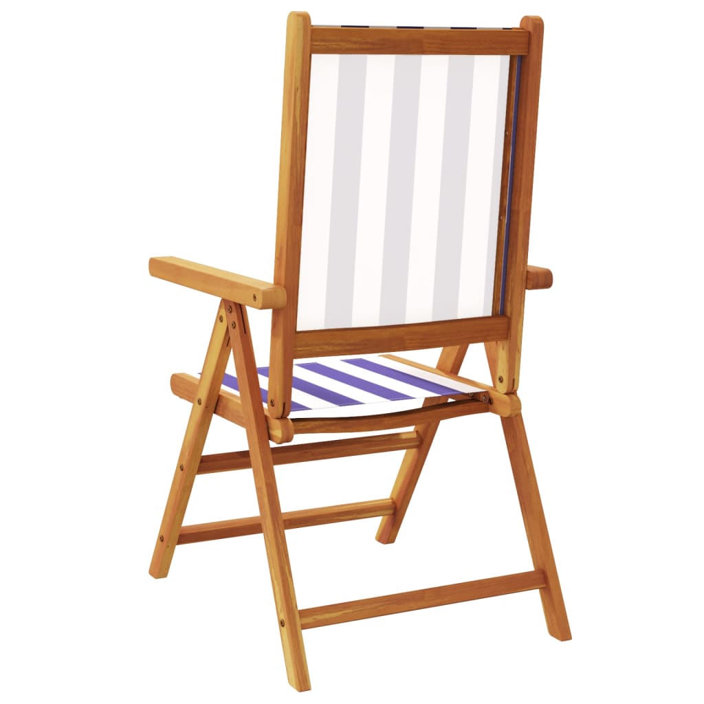 Chaises de jardin lot de 2 bleu/blanc bois acacia massif tissu