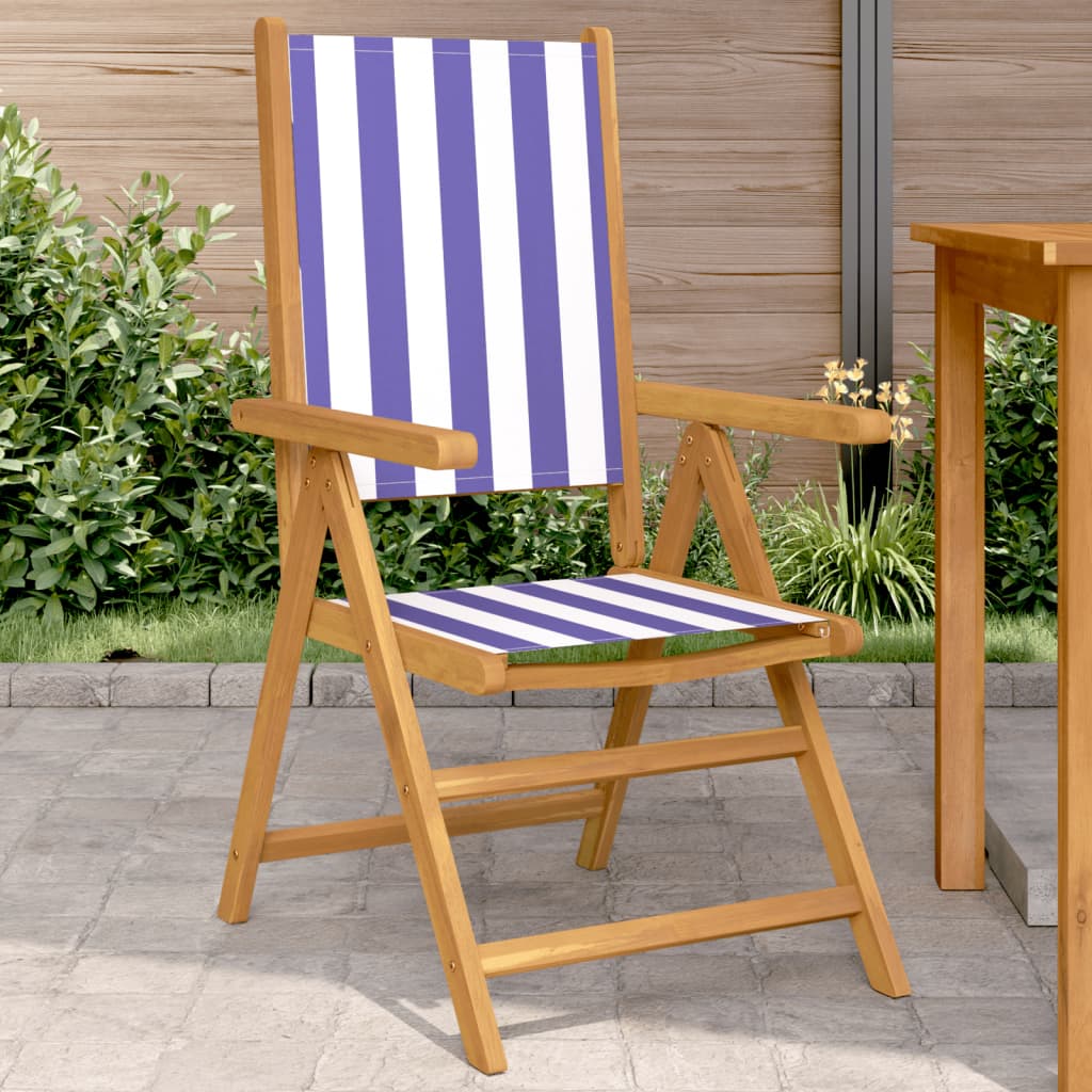 Chaises de jardin lot de 2 bleu/blanc bois acacia massif tissu