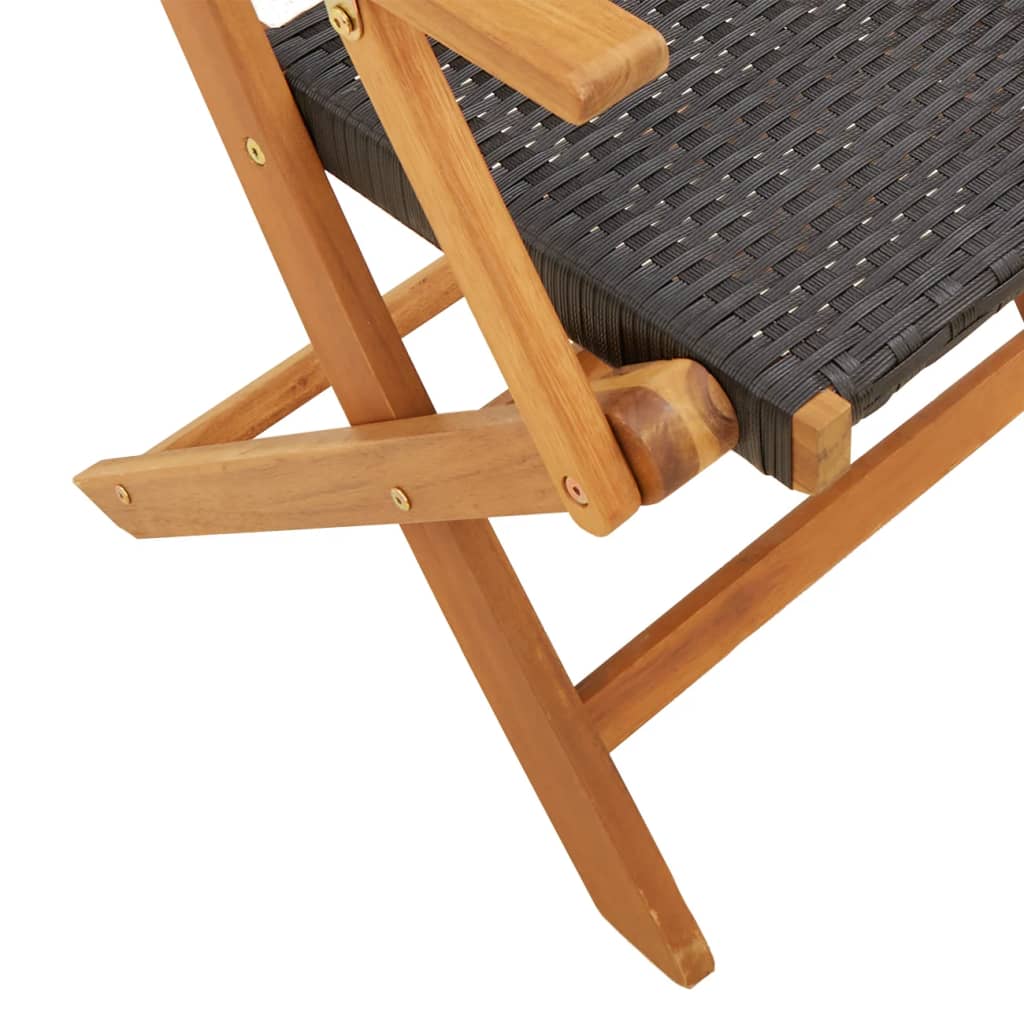 Chaises de jardin lot de 2 noir bois massif d'acacia et rotin