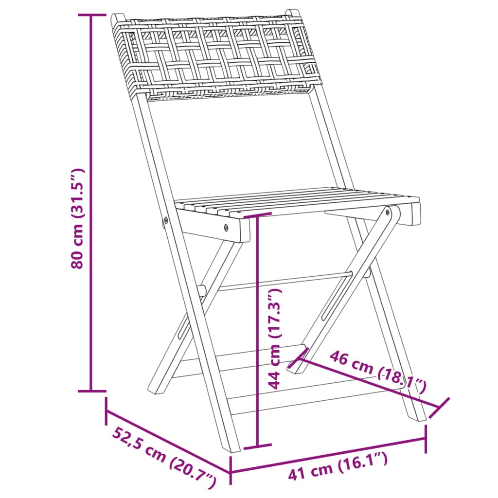 Bistrostühle 2er-Set aus schwarzem massivem Akazienholz und Rattan