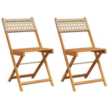 Bistro chairs set of 2 beige solid acacia wood and rattan