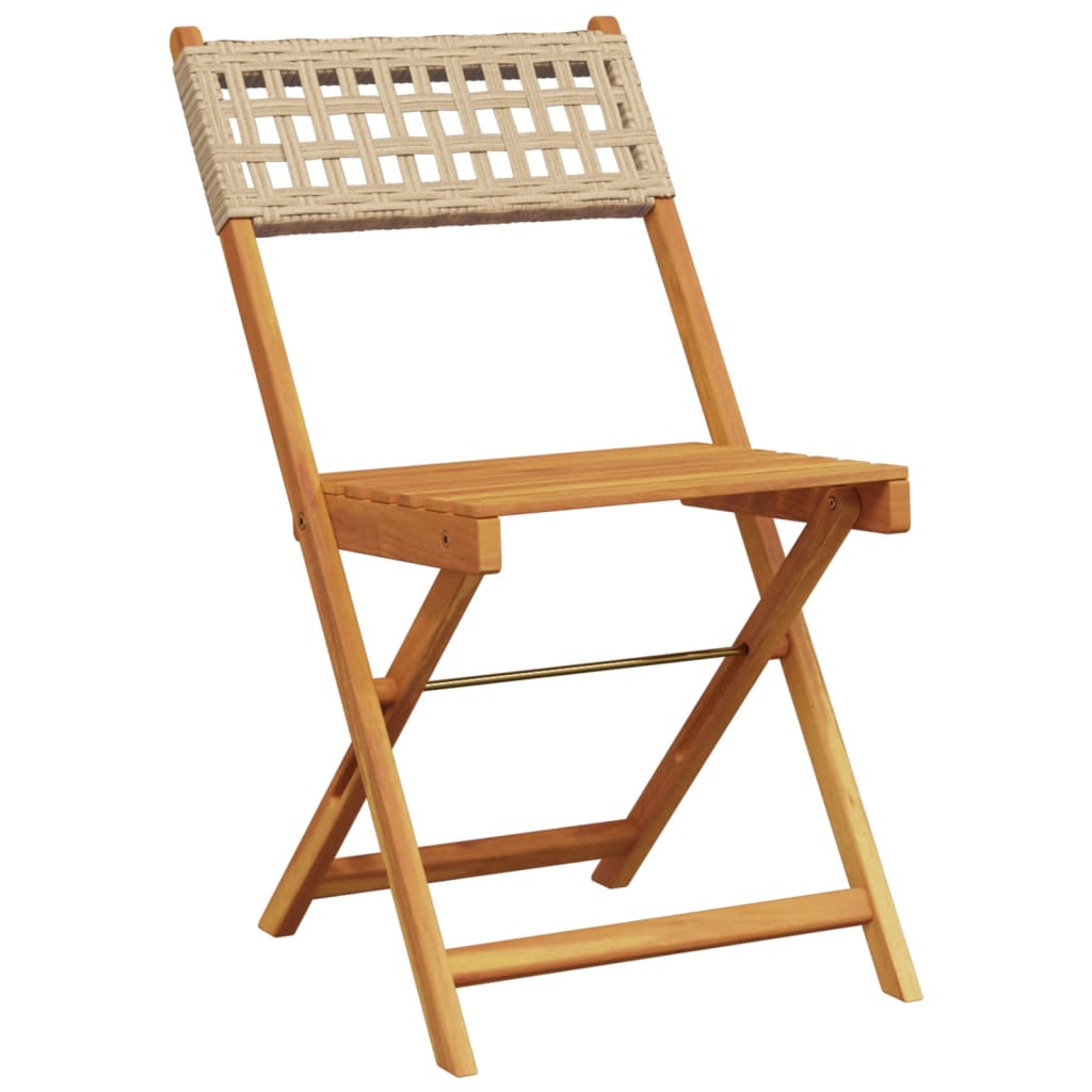 Bistro chairs set of 2 beige solid acacia wood and rattan