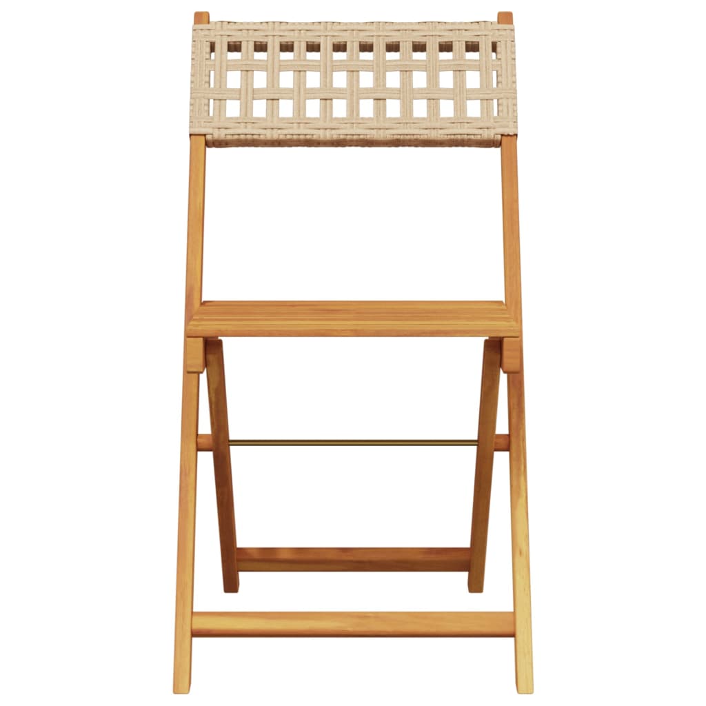 Bistro chairs set of 2 beige solid acacia wood and rattan