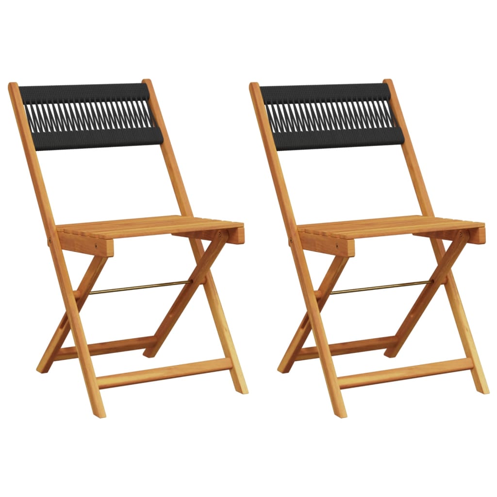 Bistro chairs set of 2 black acacia wood and rope