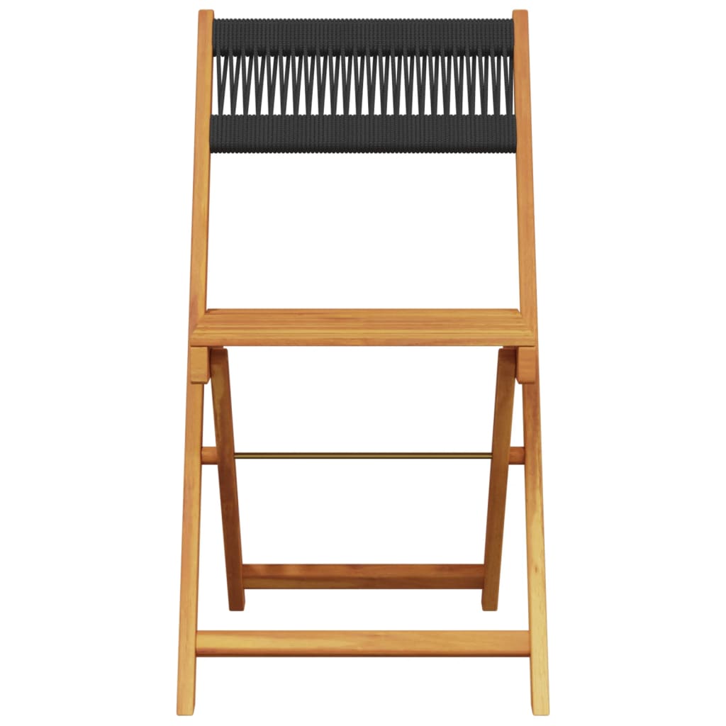 Bistro chairs set of 2 black acacia wood and rope