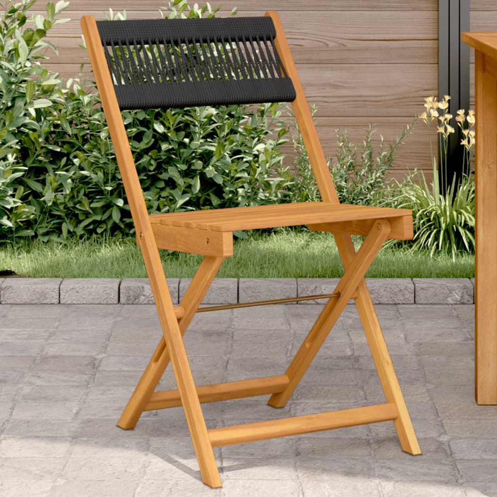 Bistro chairs set of 2 black acacia wood and rope