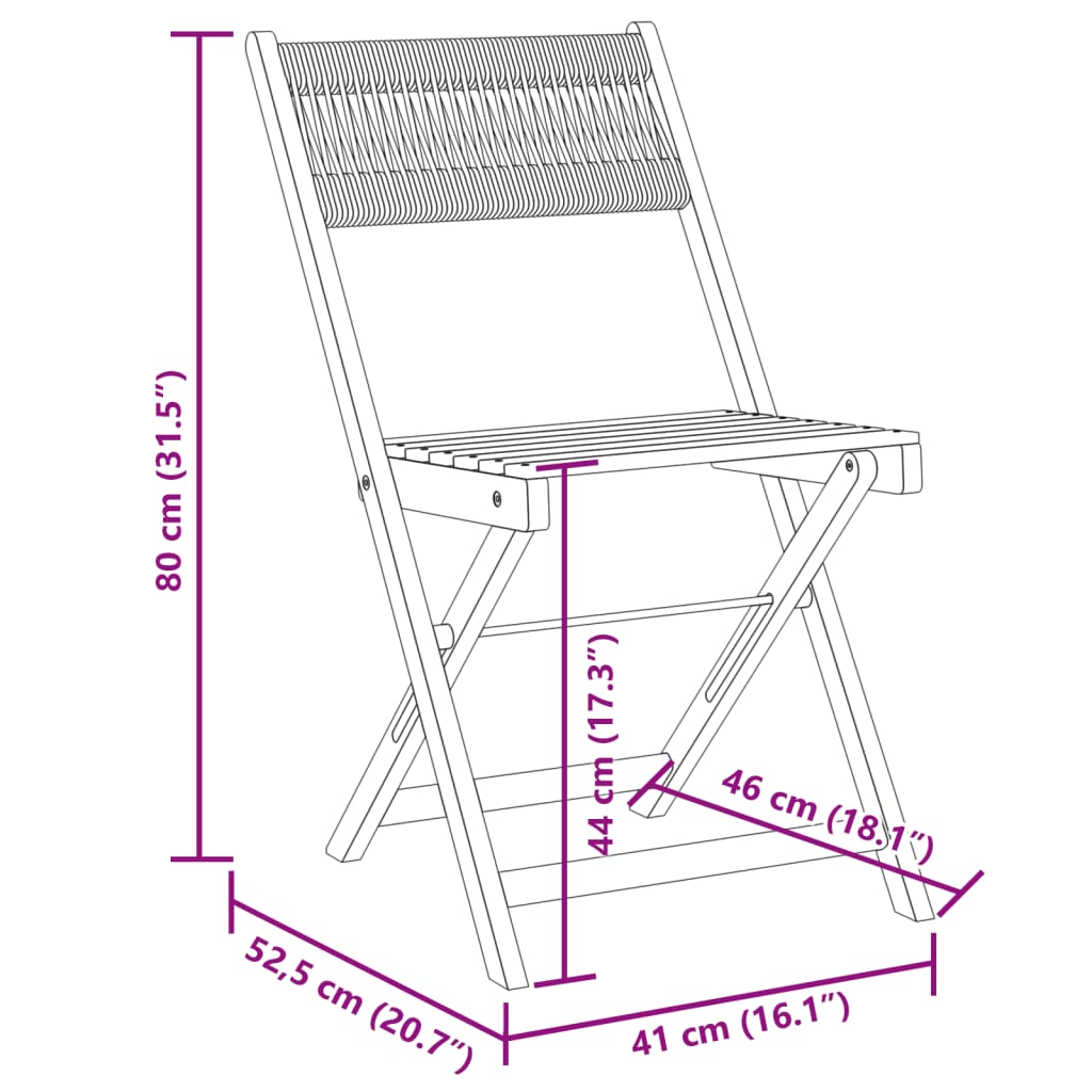 Bistro chairs set of 2 gray acacia wood and rope