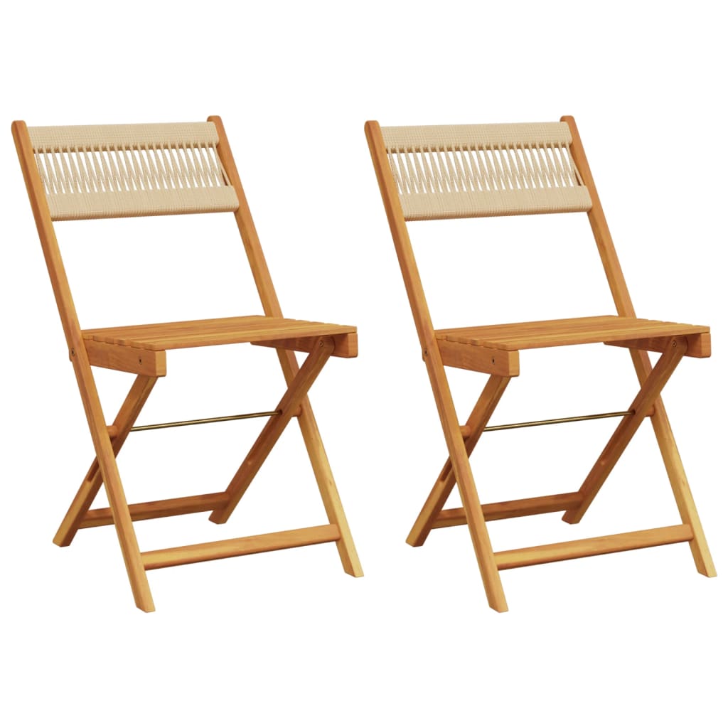 Bistro chairs set of 2 beige acacia wood and rope