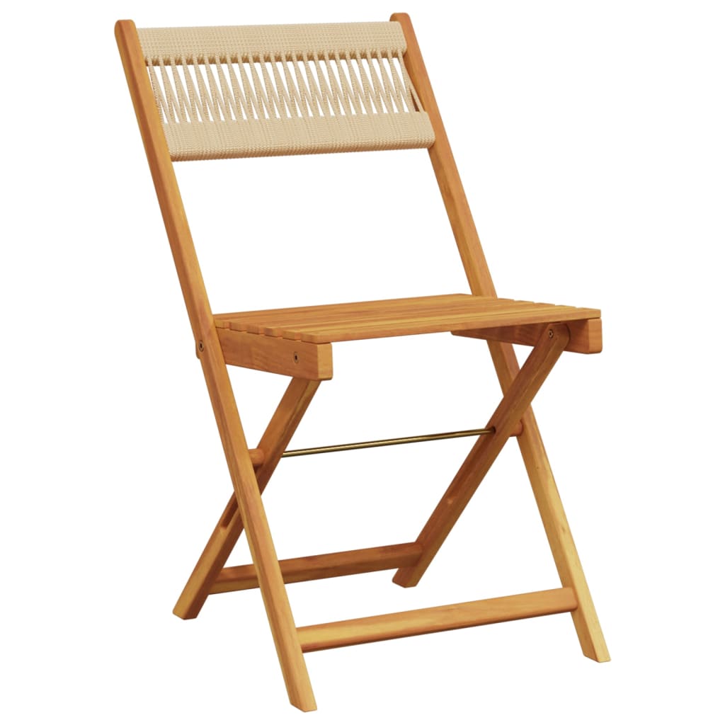 Bistro chairs set of 2 beige acacia wood and rope