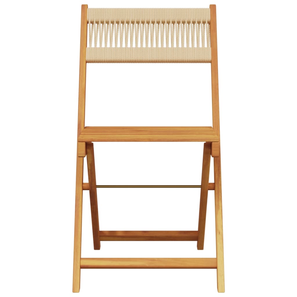 Bistro chairs set of 2 beige acacia wood and rope