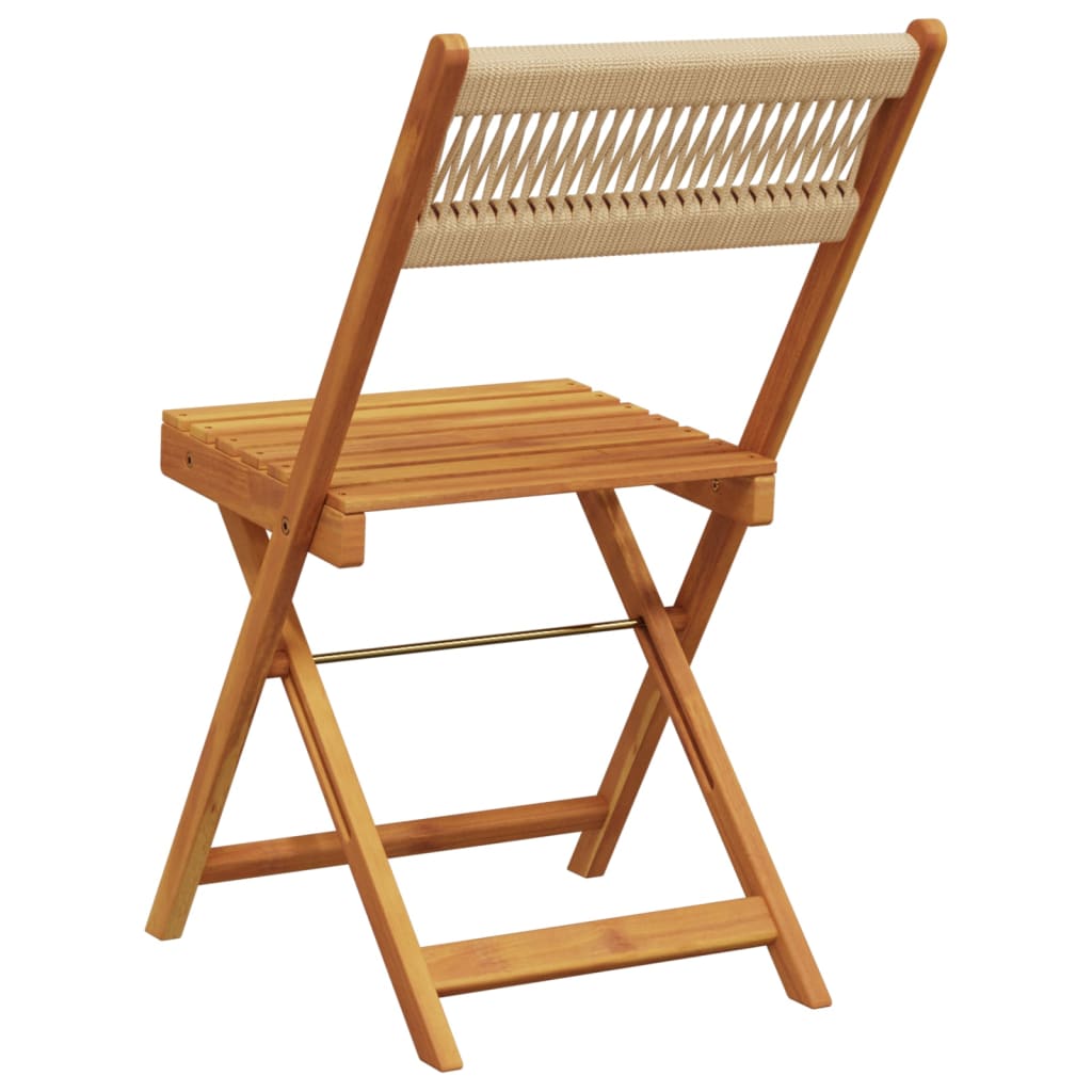 Bistro chairs set of 2 beige acacia wood and rope