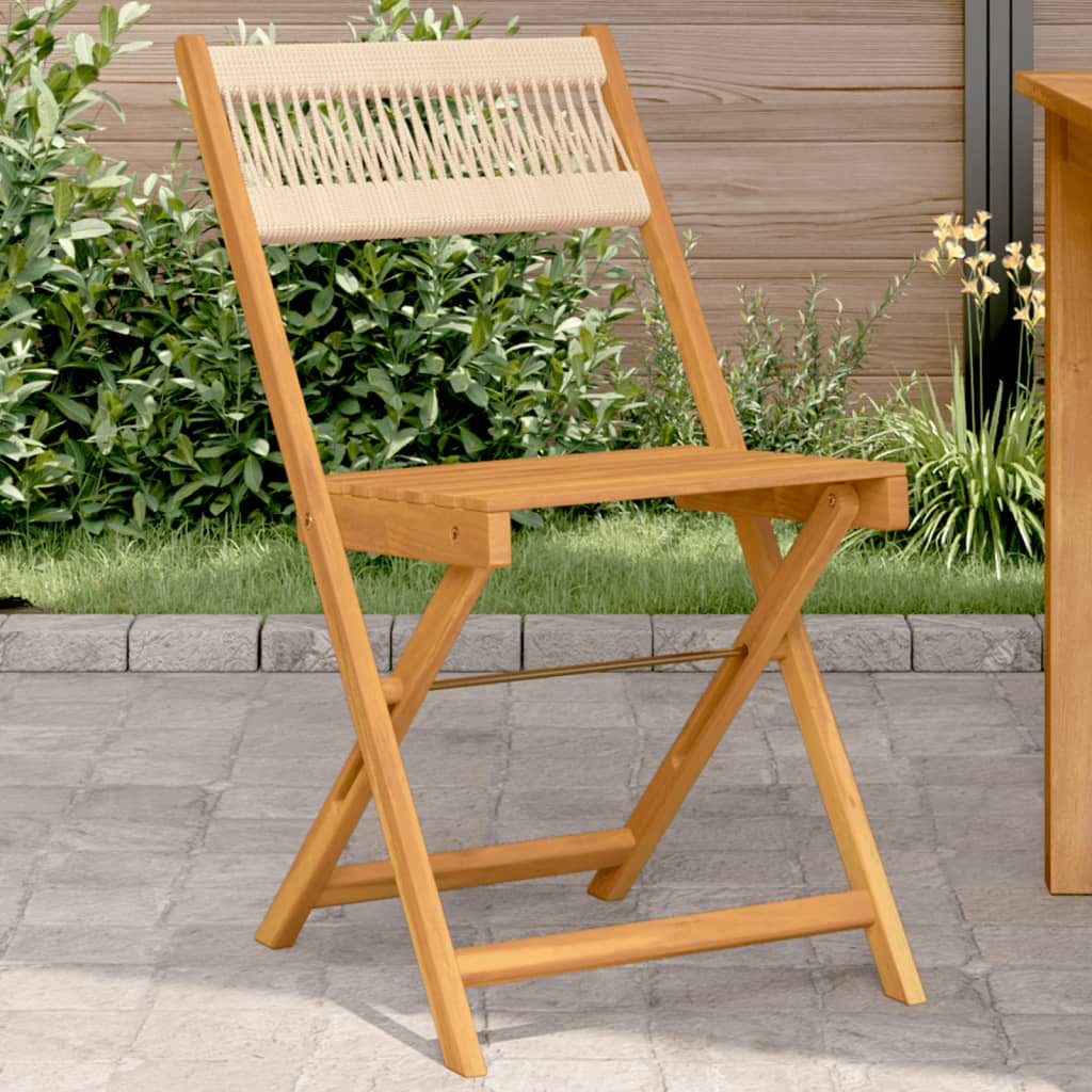 Bistro chairs set of 2 beige acacia wood and rope