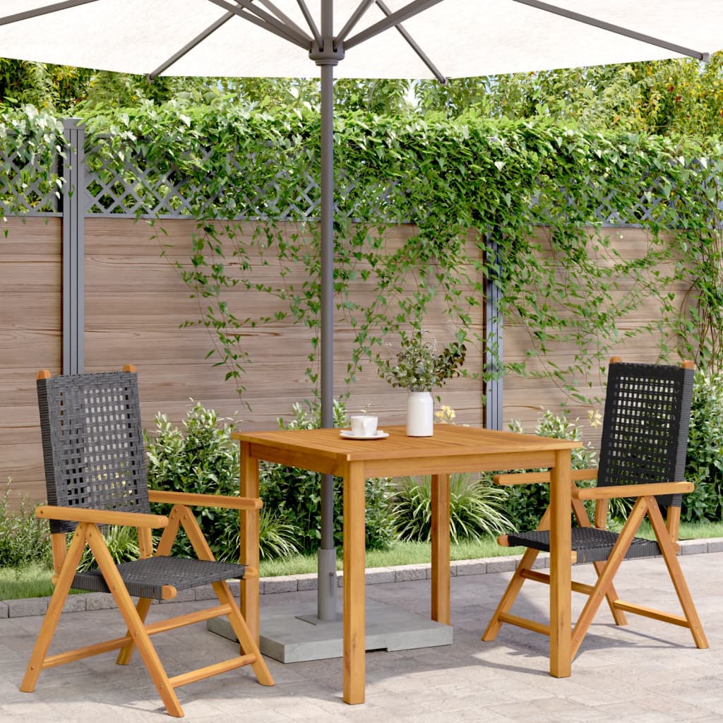 Garden chairs set of 2 black solid acacia wood and rattan