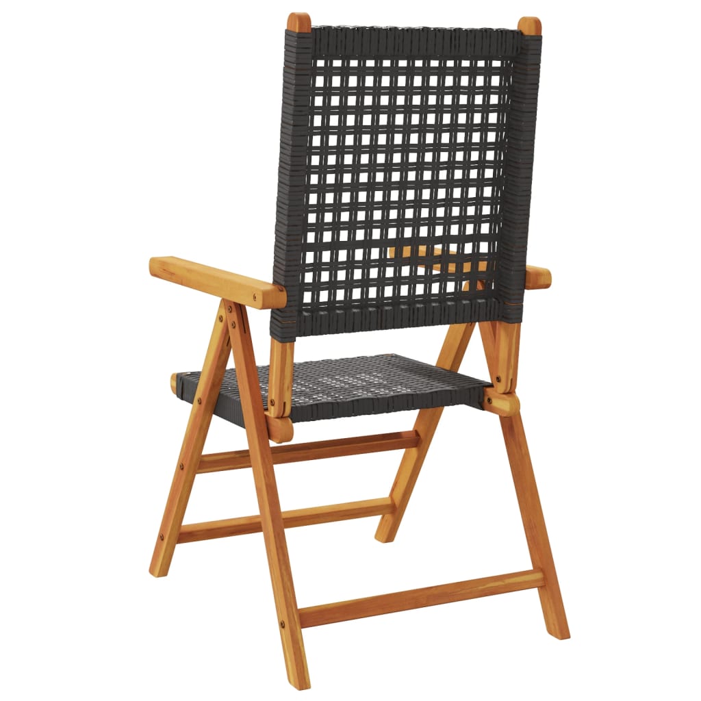 Garden chairs set of 2 black solid acacia wood and rattan