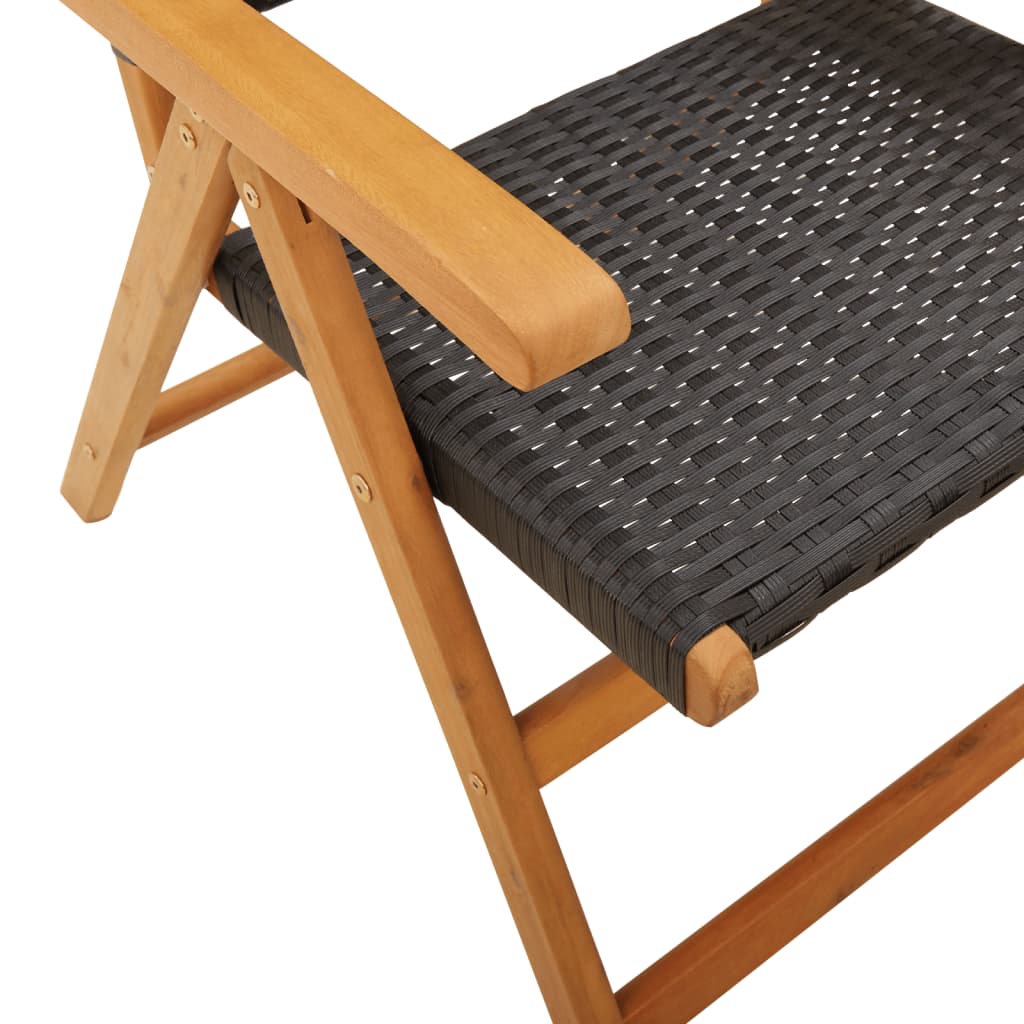 Garden chairs set of 2 black solid acacia wood and rattan