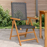 Garden chairs set of 2 black solid acacia wood and rattan