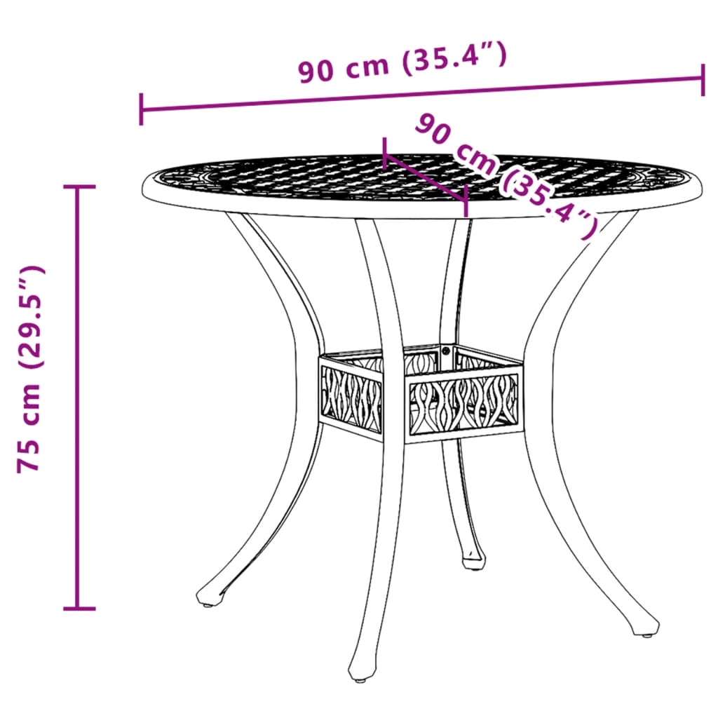 Table de jardin bronze Ø90x75 cm aluminium coulé