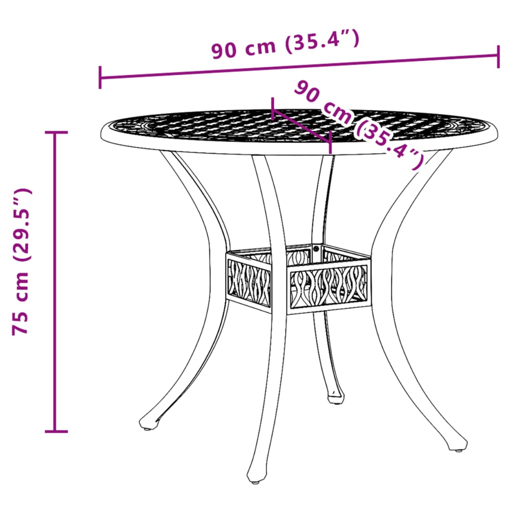 Table de jardin noir Ø90x75 cm aluminium coulé