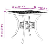 Table de jardin bronze 80x80x75 cm aluminium coulé