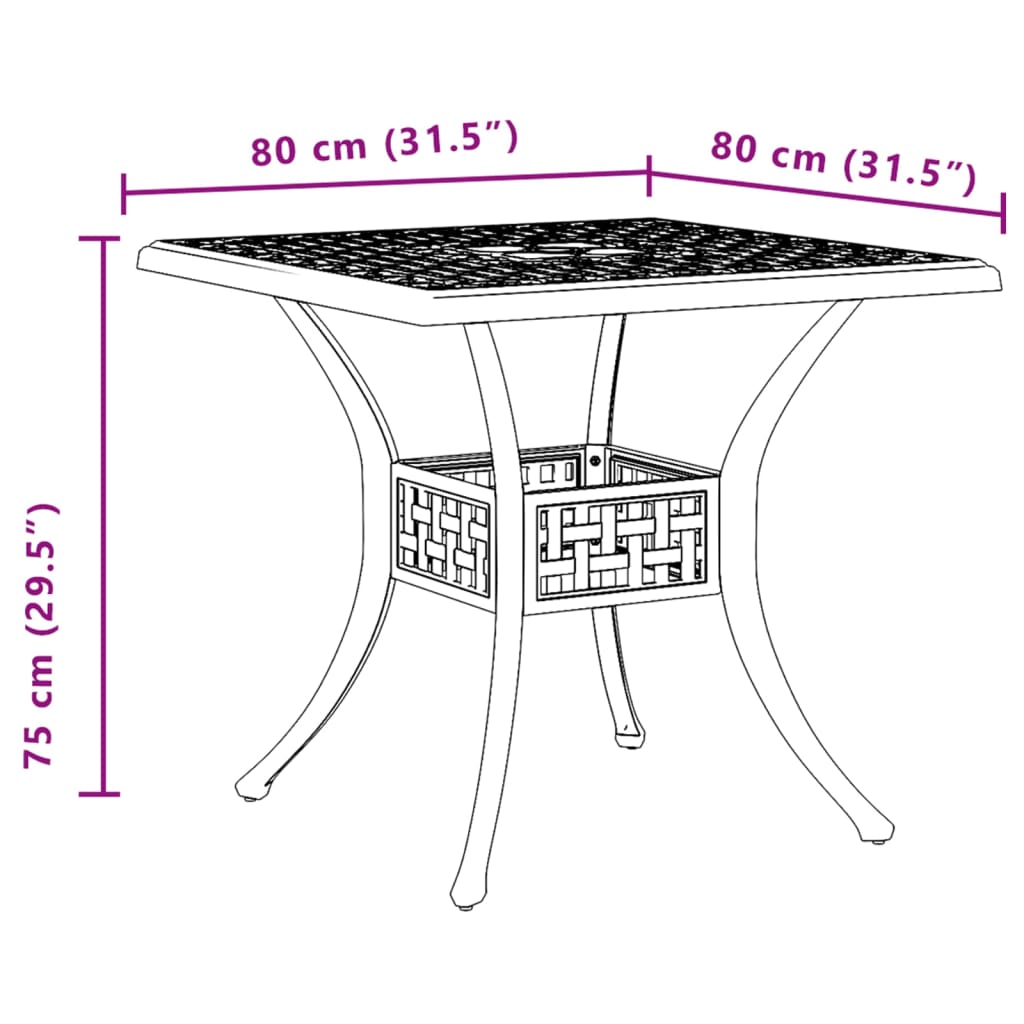 Table de jardin noir 80x80x75 cm aluminium coulé