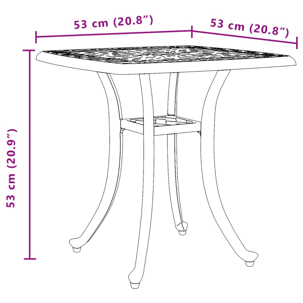 Table de jardin bronze 53x53x53 cm aluminium coulé