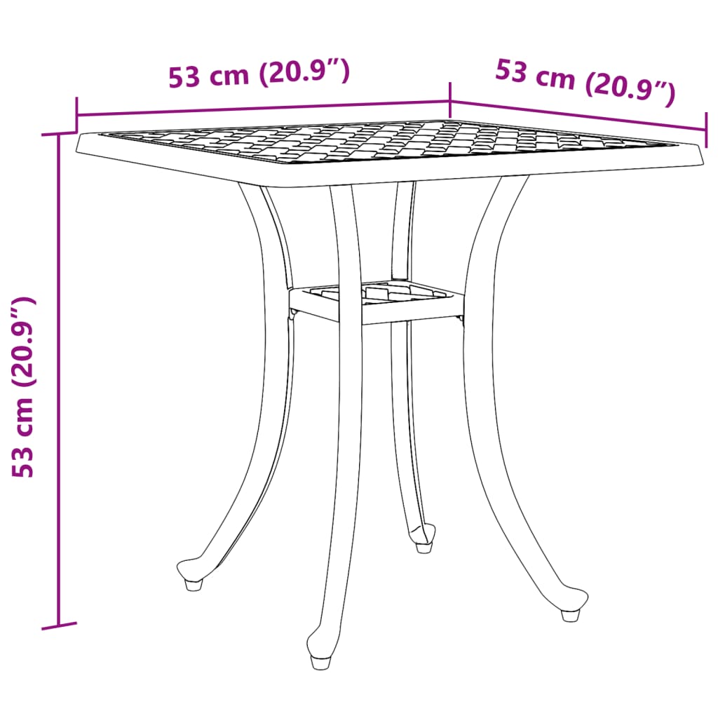 Table de jardin bronze 53x53x53 cm aluminium coulé