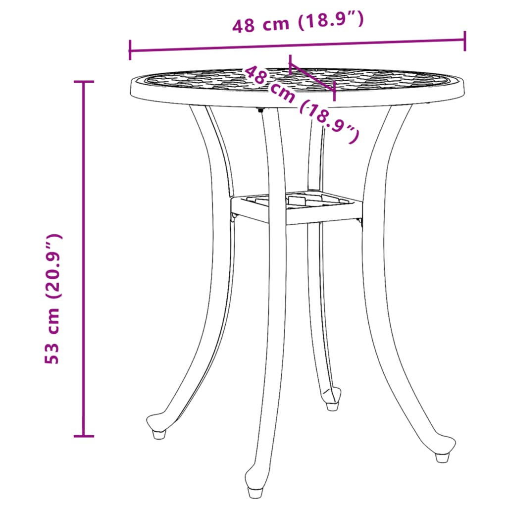 Table de jardin bronze Ø48x53 cm aluminium coulé