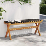 Banc de jardin noir bois massif d'acacia et tissu