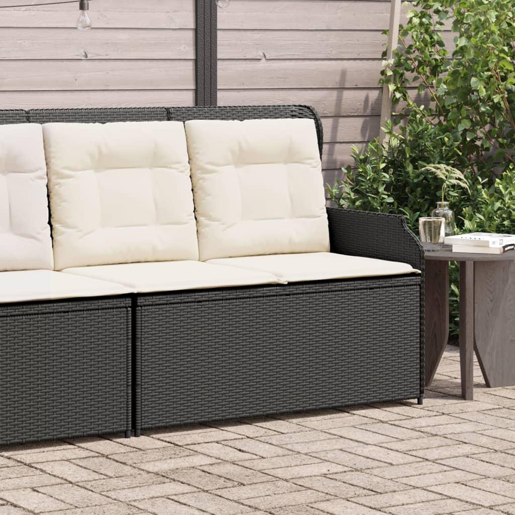 Banc inclinable de jardin avec coussins noir résine tressée